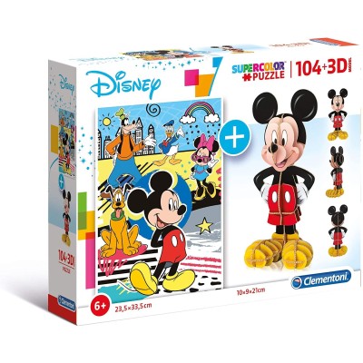 Puzzle 104 piese Clementoni - Mickey Mouse (Puzzle + 3D...