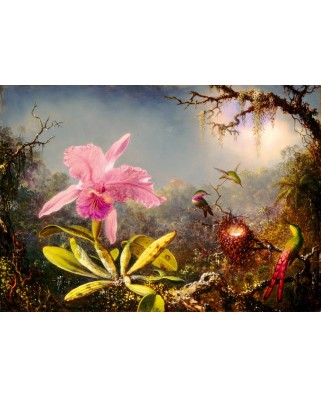 Puzzle 1000 piese Bluebird Puzzle - Martin Johnson Heade: Cattleya Orchid and Three Hummingbirds, 1871 (Art-by-Bluebird-F-60296)