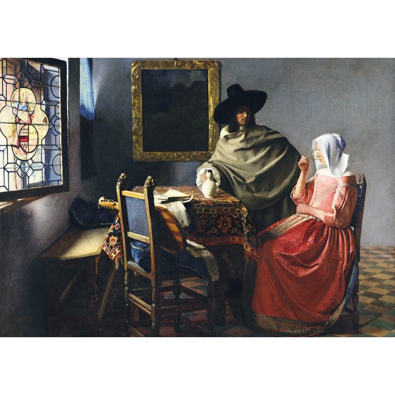 Puzzle 1000 piese Bluebird Puzzle - Johannes Vermeer: The Glass of Wine, 1661 (Art-by-Bluebird-F-60322)