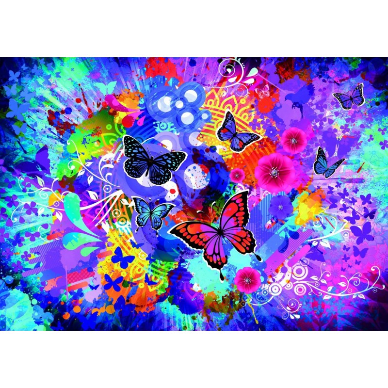 Puzzle 1500 piese Grafika - Colorful Flowers and Butterflies (Grafika-F-30051)