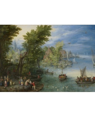 Puzzle 500 piese Grafika - Pieter Bruegel: River Landscape, 1607 (Grafika-F-32256)