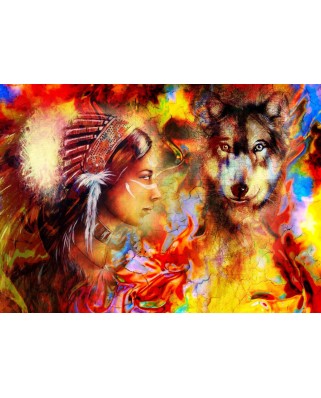 Puzzle 500 piese Grafika - The Indian Woman and the Wolf (Grafika-F-32304)