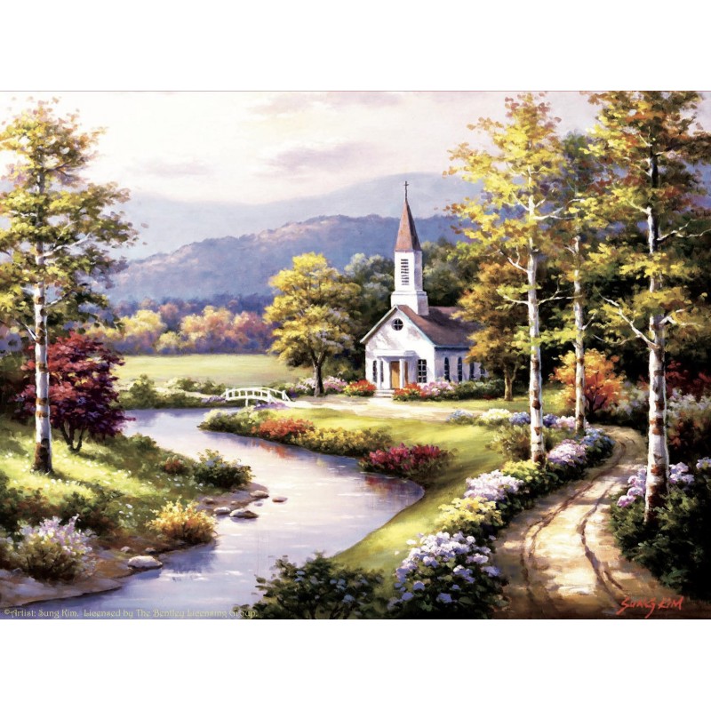 Puzzle 1000 piese SunsOut - Sung Kim: Country Chapel (Sunsout-40056)