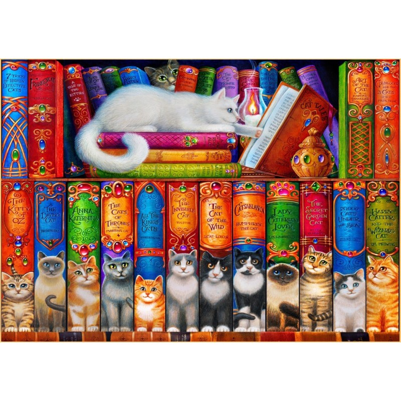 Puzzle 204 piese Bluebird Puzzle - Cat Bookshelf (Bluebird-Puzzle-F-90075)