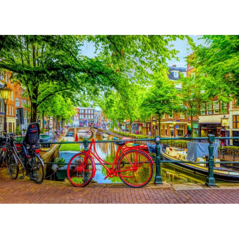 Puzzle 1000 piese Bluebird Puzzle - The Red Bike in Amsterdam (Bluebird-Puzzle-F-90213)