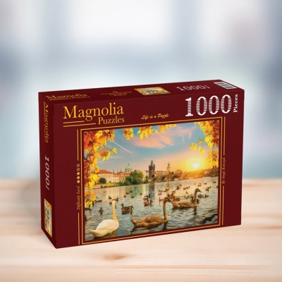 Puzzle 1000 piese Magnolia - Swans near Charles Bridge... 2