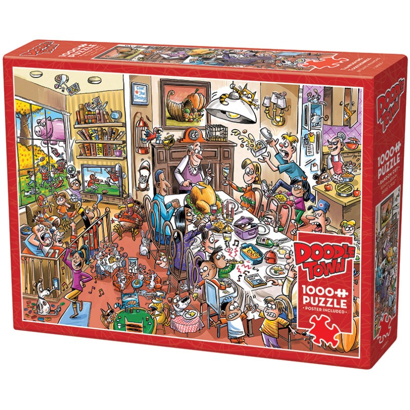 Puzzle 1000 piese Cobble Hill - DoodleTown: Thanksgiving Togetherness (Cobble-Hill-44501)