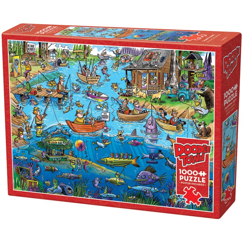 Puzzle 1000 piese Cobble Hill - DoodleTown: Gone Fishing (Cobble-Hill-44503)