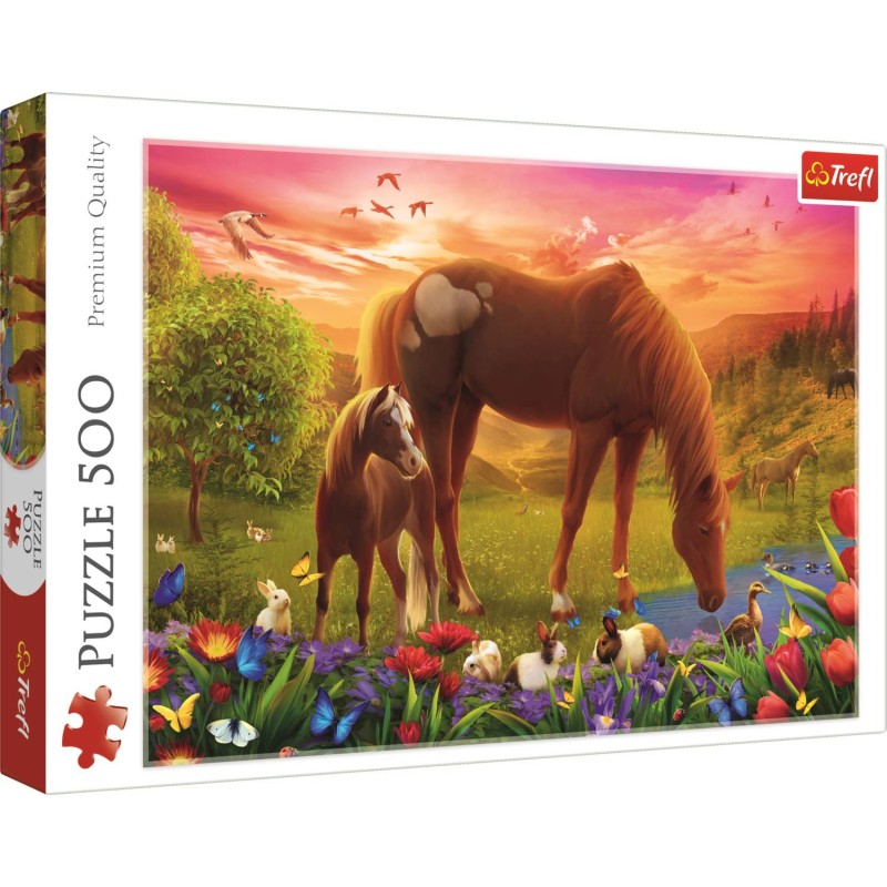 Puzzle 500 piese Trefl - Horses in the Meadow (Trefl-37451)