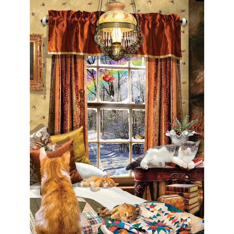 Puzzle 1000 piese SunsOut - Lori Schory: Winter Cats (Sunsout-35280)