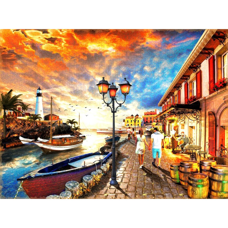 Puzzle 1000 piese SunsOut - Rafael Trujillo: Harborside Stroll (Sunsout-42275)