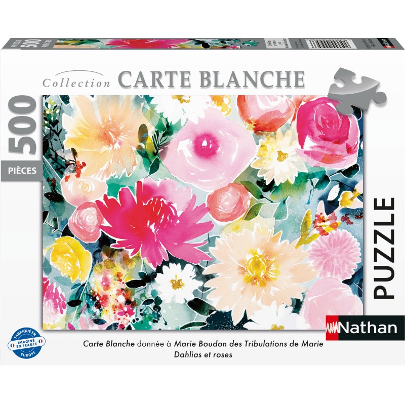 Puzzle 500 piese Nathan - Dahlias and roses / Marie Boudon (Carte blanche coll (Nathan-00956)