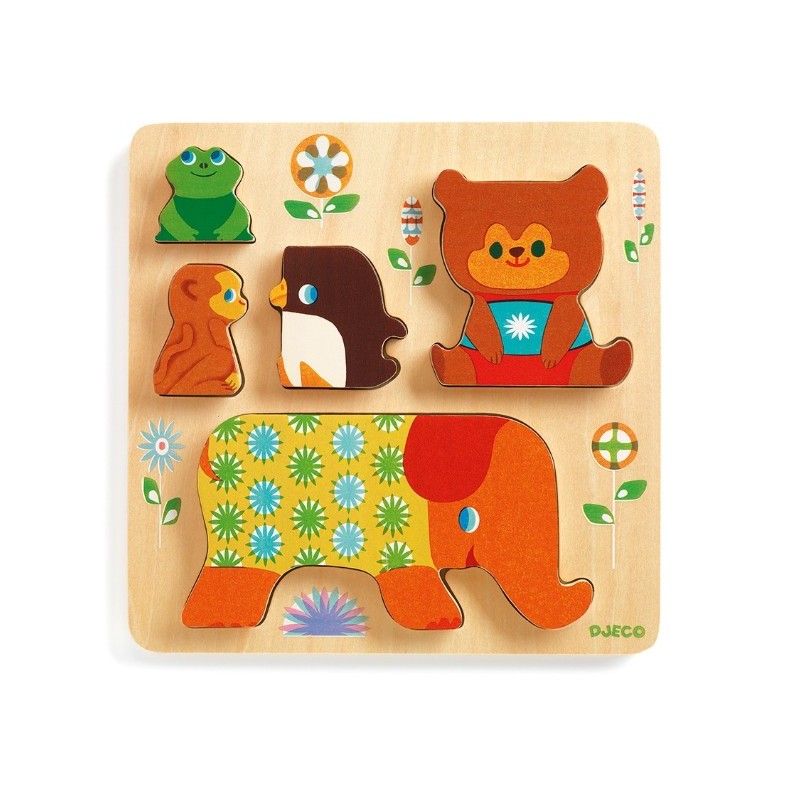 Puzzle 5 piese din lemn Djeco - Wooden Jigsaw Puzzle - Woodypile (Djeco-01056)