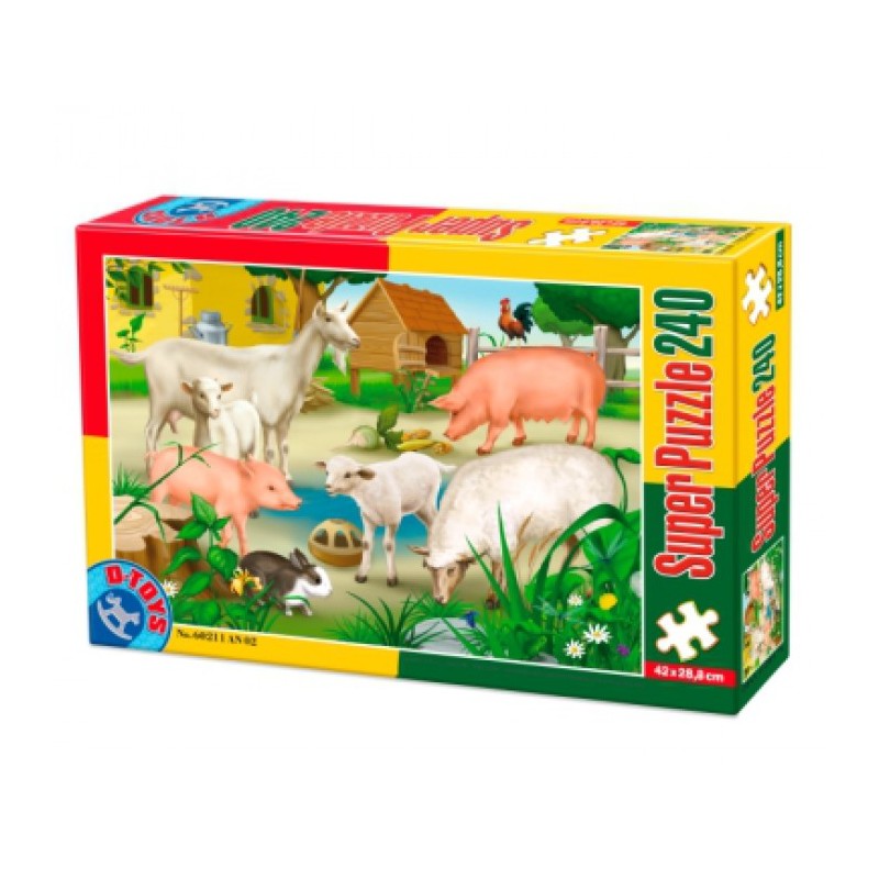 Puzzle 240 piese D-Toys - Farm Animals: pigs, sheep and rabbits (Dtoys-60211-AN-02)