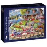Puzzle 1000 piese Bluebird - Marie August Anderson: Lake View Cabin Mountain Time (Bluebird-Puzzle-F-90925)