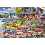 Puzzle 1000 piese Bluebird - Marie August Anderson: Lake View Cabin Mountain Time (Bluebird-Puzzle-F-90925)