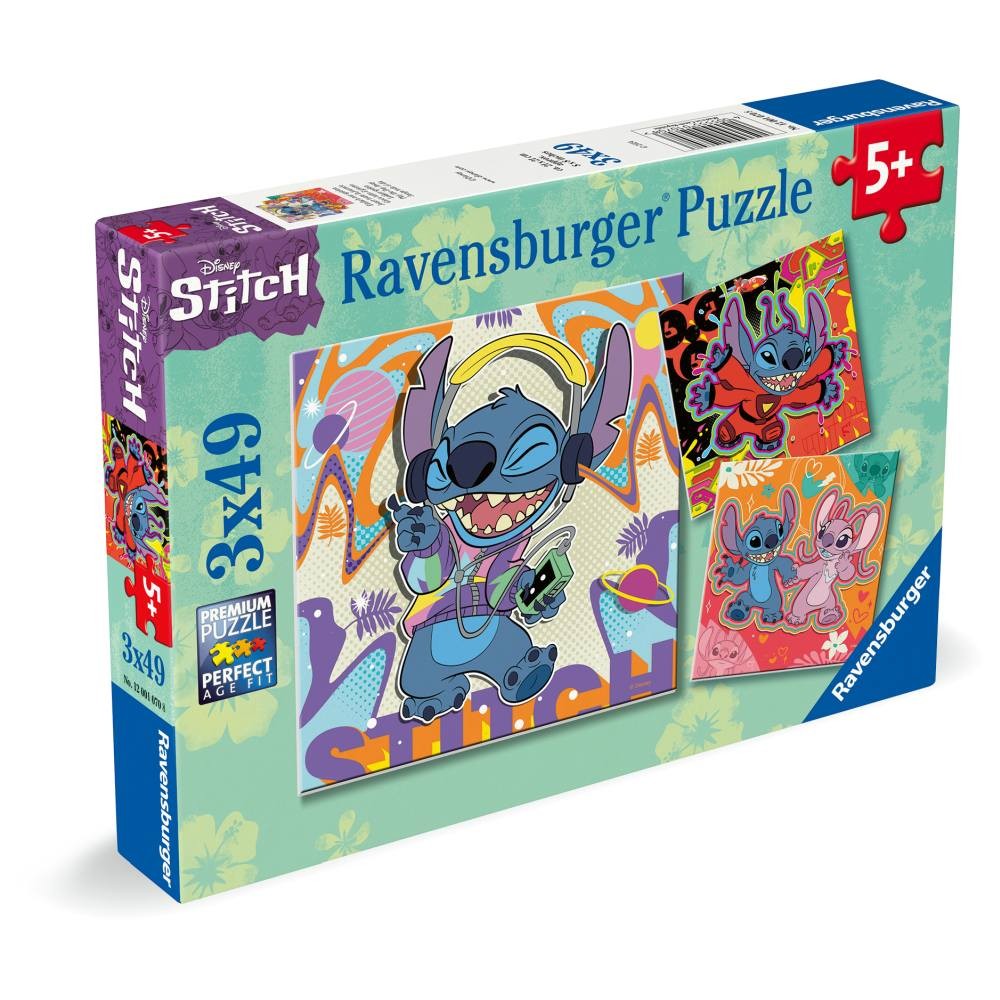 Puzzle 3x49 Piese Ravensburger - Disney Stitch in Ritmul Muzicii (Ravensburger-01070)