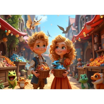 Puzzle 300 piese Bluebird - The Little Dragons Market (Bluebird-Puzzle-F-91137) 2