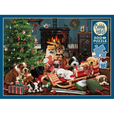 Puzzle 500 piese XXL Cobble Hill - Christmas Puppies (Cobble-Hill-45091)