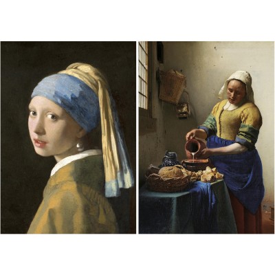 Puzzle 1000 piese Educa - Johannes Vermeer: Girl with a Pearl Earring & The Milkmai (Educa-20309)