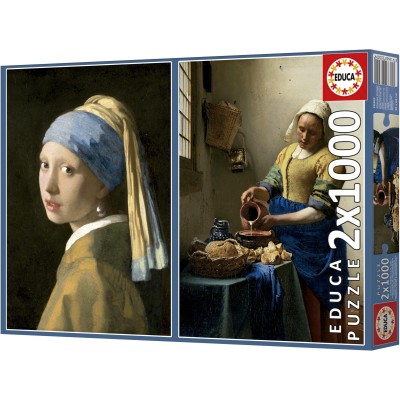 Puzzle 1000 piese Educa - Johannes Vermeer: Girl with a Pearl Earring & The Milkmai (Educa-20309) 2