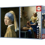 Puzzle 1000 piese Educa - Johannes Vermeer: Girl with a Pearl Earring & The Milkmai (Educa-20309)