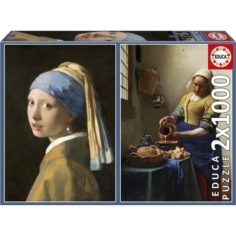Puzzle 1000 piese Educa - Johannes Vermeer: Girl with a Pearl Earring & The Milkmai (Educa-20309)