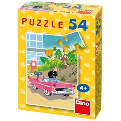 Puzzle 54 piese Dino - Mini Puzzle - The Little Mole: Pink Car (Dino-33106-VoitureRose)