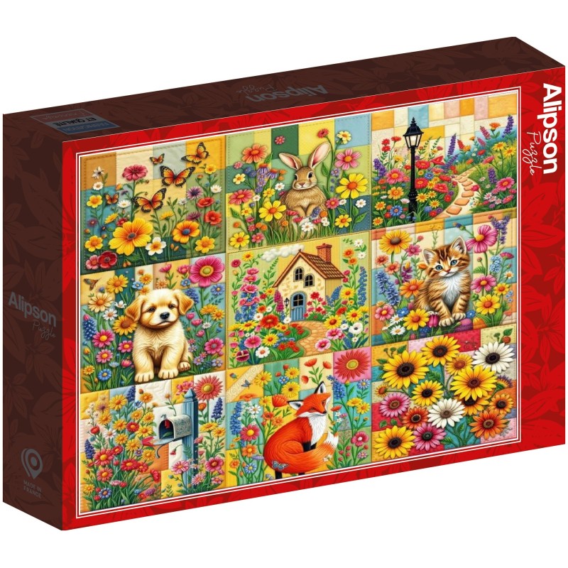 Puzzle pătrat 1000 piese Alipson - Cottage Garden Nine Patch Quilt Block (Alipson-50293)