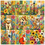 Puzzle pătrat 1000 piese Alipson - Cottage Garden Nine Patch Quilt Block (Alipson-50293)