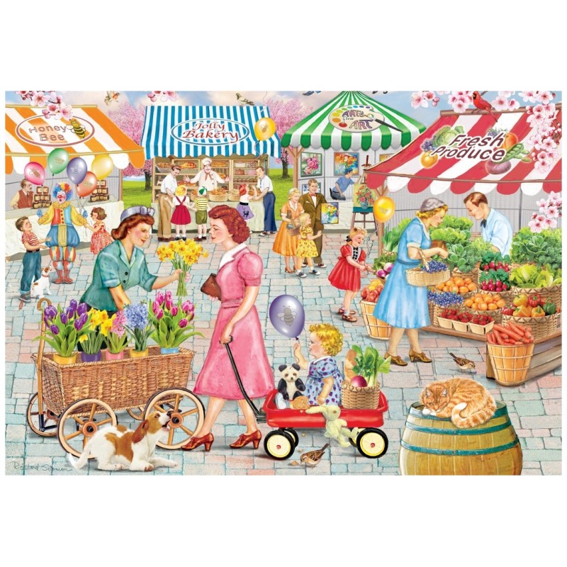 Puzzle 1000 piese Grafika - Rosiland Solomon: Smallburg Spring Market (Grafika-33782)