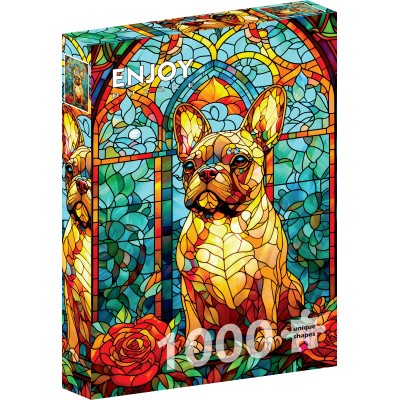 Puzzle 1000 piese ENJOY - French Bulldog Stained Glass...