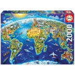 Puzzle Educa -World Landmarks Globe, Adrian Chesterman, 2000 Piese, Include Lipici Puzzle (17129)