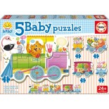 Puzzle Educa - Animals Train, 3/3/4/4/5 Piese (17142)