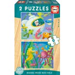 Puzzle din lemn Educa -Aquatic Animals, 2X9 Piese (17617)