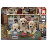 Puzzle Educa -Puppies in the Luggage, 500 Piese, Include Lipici Puzzle (17645)