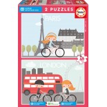 Puzzle Educa - Paris & London, Apanona -Sos Children's Villages, 2X48 Piese (17726)